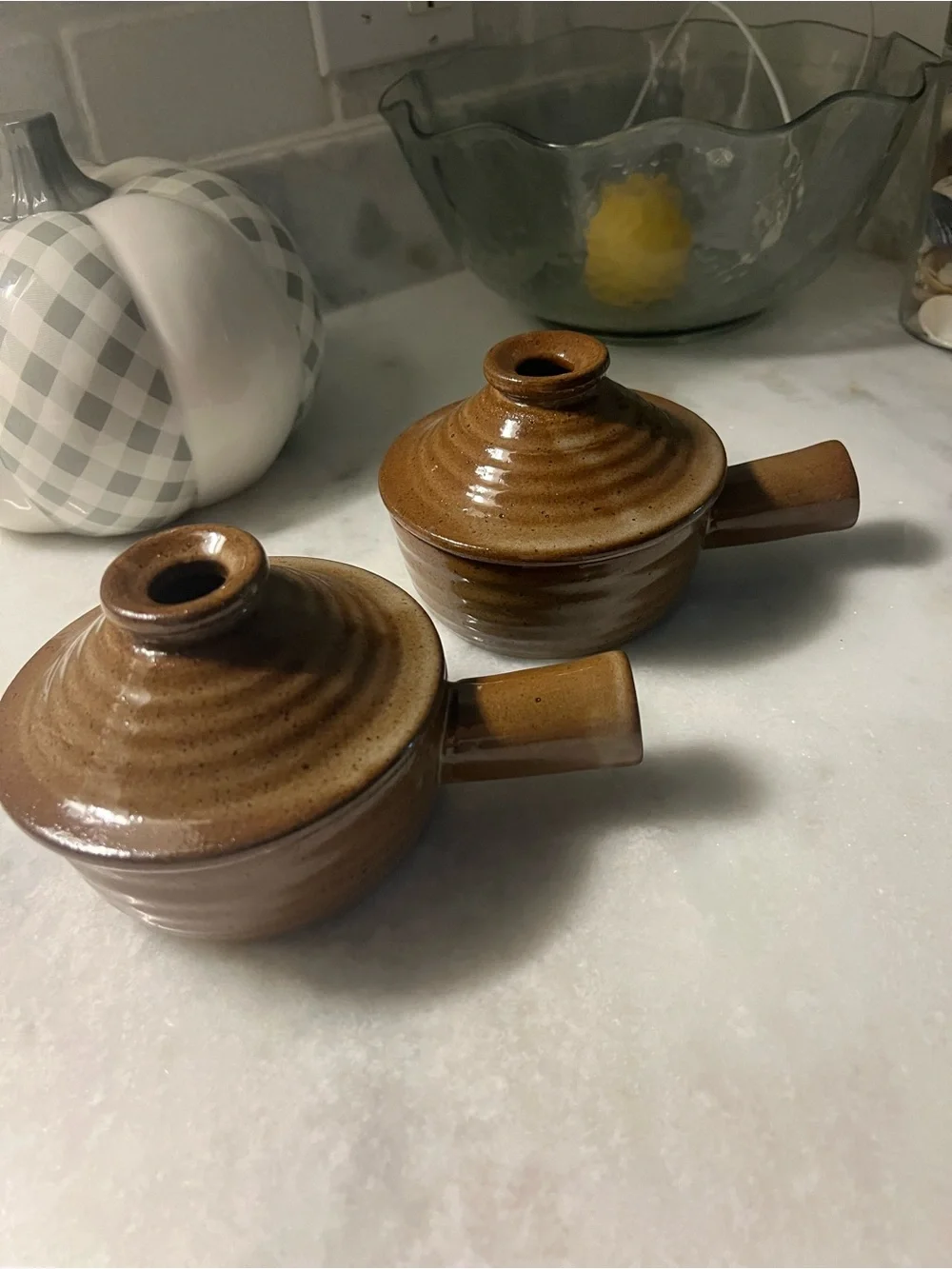 Brown Ceramic Sauce Servers with Lids (Set of 2)